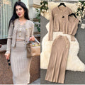Xiaoxiangfengsuit early spring wear short vest easiest for matchknittingcardigan double-breasted skirtelegant three-piece set