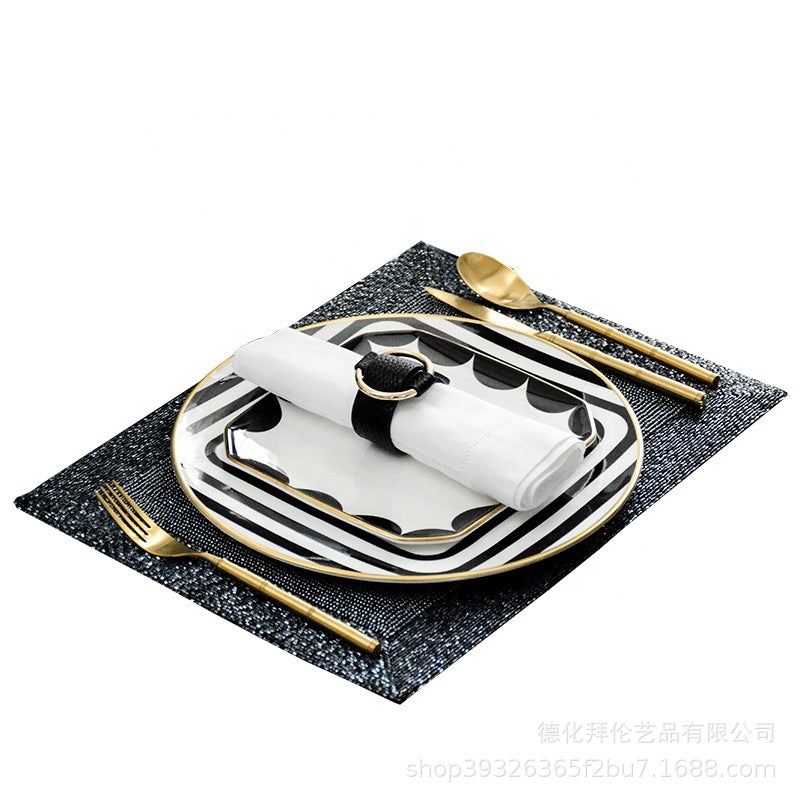 Minimalist nordic gold-trimmed western dinner plate creative tableware ceramic model room club steak plate black and white geometric set