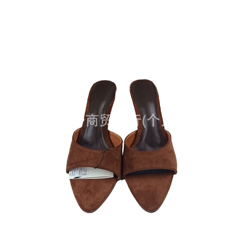 Za2024summernew arrival suede round toe open toe stiletto sandals women's fashioneasiest for matchelegance sheep suede casual