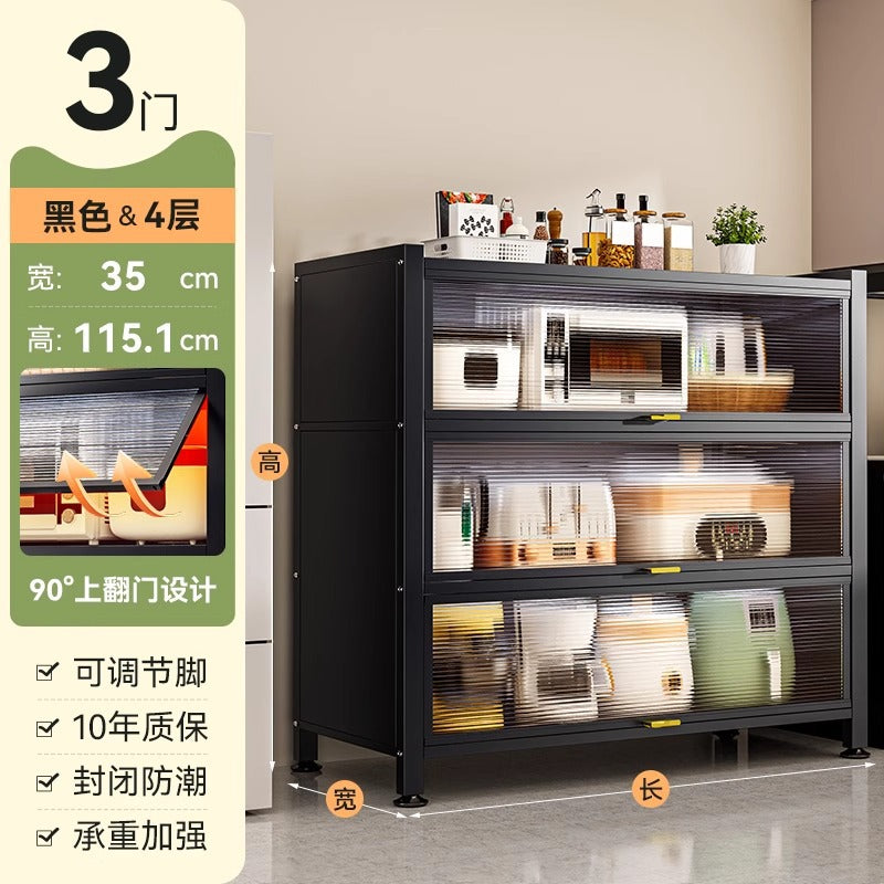 Kitchen storage rack floor-standing multi-layer dust-proof storage cabinet microwave oven for home with door multi-functional cabinet storage cabinet
