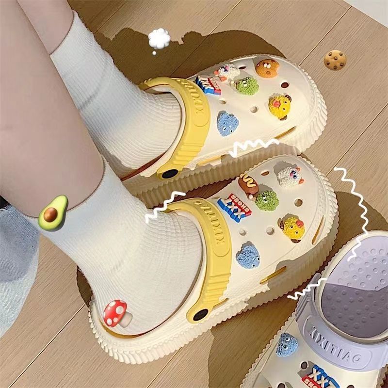 Thick sole crocs slippers women's summer outwear abrasion resistant home non-slipthickened popular baotou half slippers summer