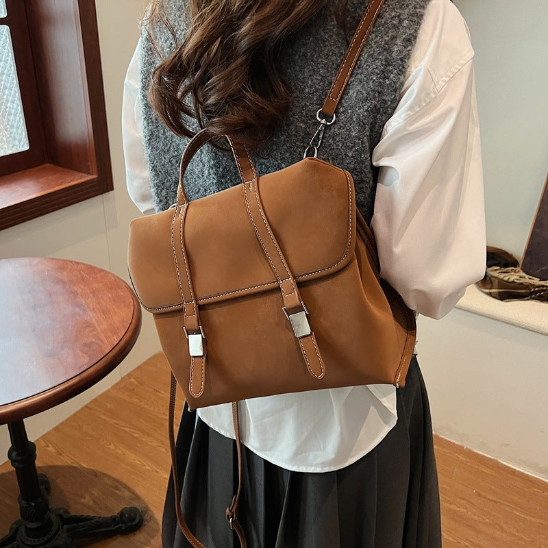 Retro oil wax leather backpack women's high-end sense niche portable shoulder large bag large capacity travel backpack tote bag