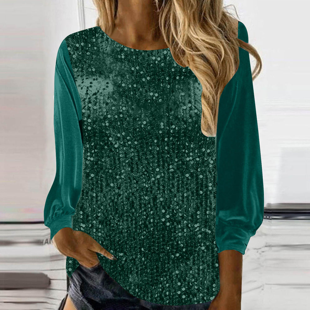 new european and american style women's casual round neck long sleeve loose fit sequin top for cross-border e-commerce