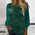 new european and american style women's casual round neck long sleeve loose fit sequin top for cross-border e-commerce