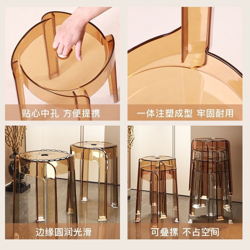 Minimalist chic stool - commercial grade, thickened, stackable, transparent round stool chair - acrylic chair, plastic stool for home use