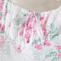 Women's european and american style white floral hollow-out embroidered midi dress, sleeveless square neck with tie-front detail