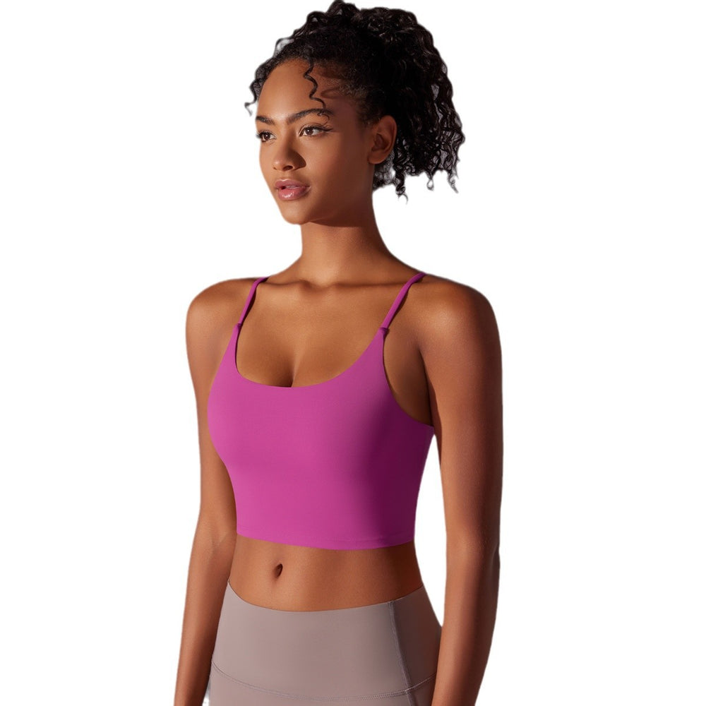 New solid color double-sided nylon semi-fixed cup training high-impact sports bra tight high-elastic fitness tank top for women
