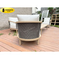 Complete custom nordic casual outdoor rattan woven teak sofa set for villa courtyard, outdoor rattan woven table and chair set with solid wood frame