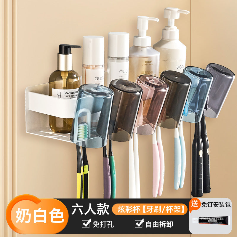 Wide new product toothpaste toothbrush rack, no punching space aluminum bathroom brushing mouthwash cup wall hanging set