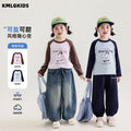 Girls' autumn clothing  new loose color block little girl's clothes long sleeve t-shirt kids cartoon print top