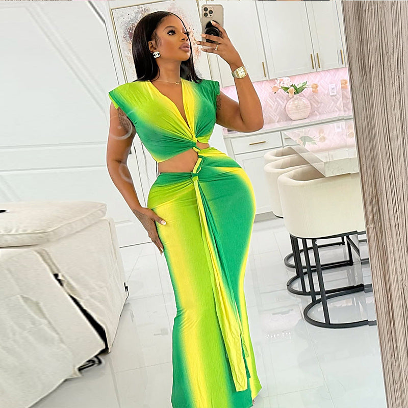 European and american style ins cross-border niche patchwork women's clothing pleated cut out hip skirt silmwork clothingv neck strap dress