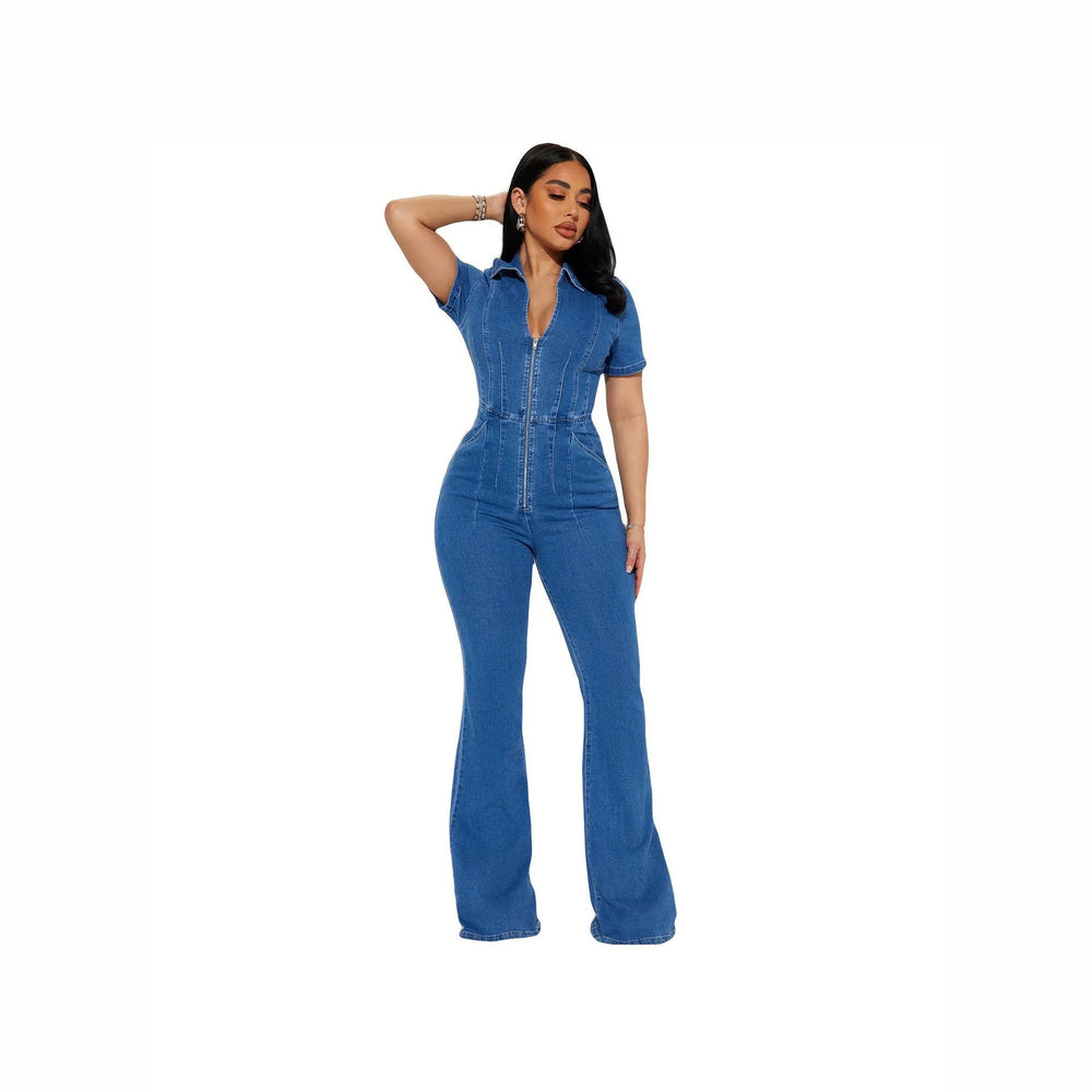 Amazon cross-border fashion european and american style slim fit inspopular same style sexy fashion denim jumpsuit