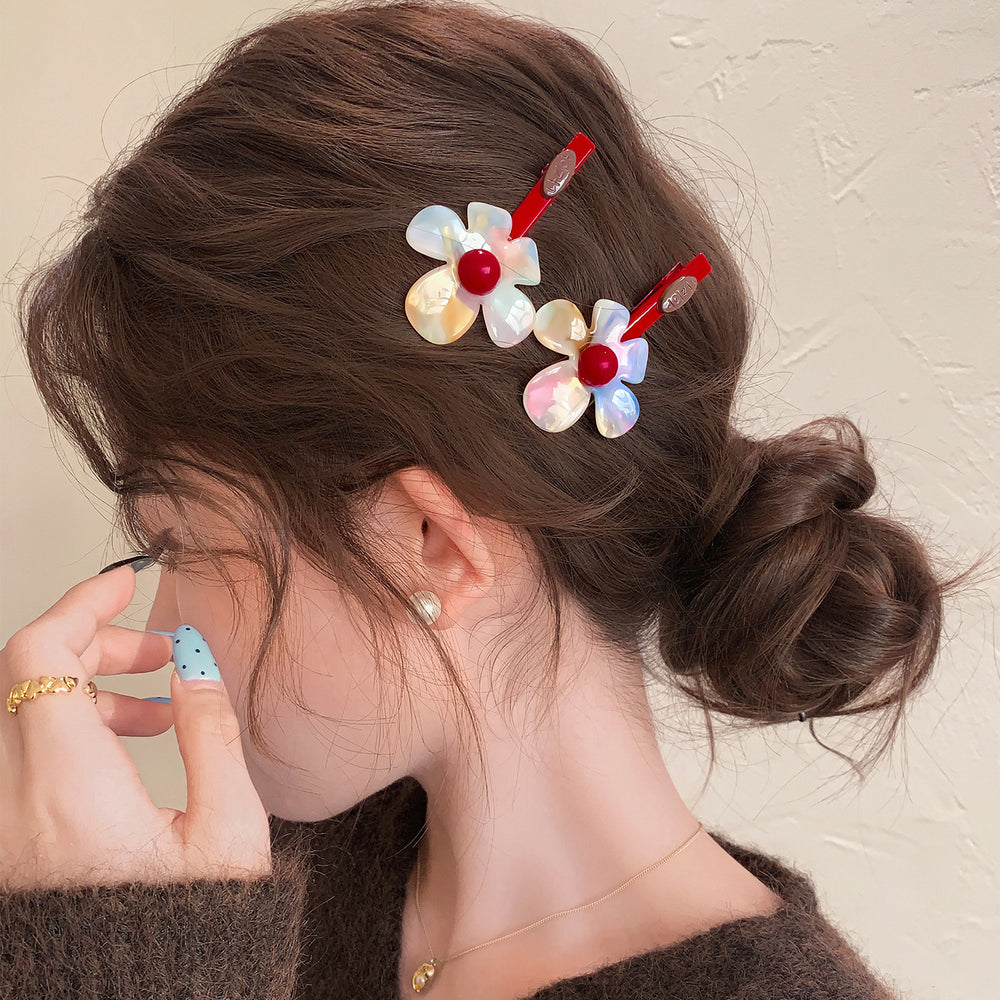 Symphony acetate flower hair clip women's side clip side hair clip 2026 new style bangs clip duckbill clip forehead hair accessories winter