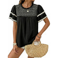 Amazon round neck ruffle short sleeve shirt women's  summer new casual bohemian style top