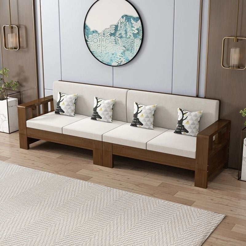 Solid wood sofa combination new chinoiseriefor home living room small apartment straight row three-person slot simple rental room single sofa