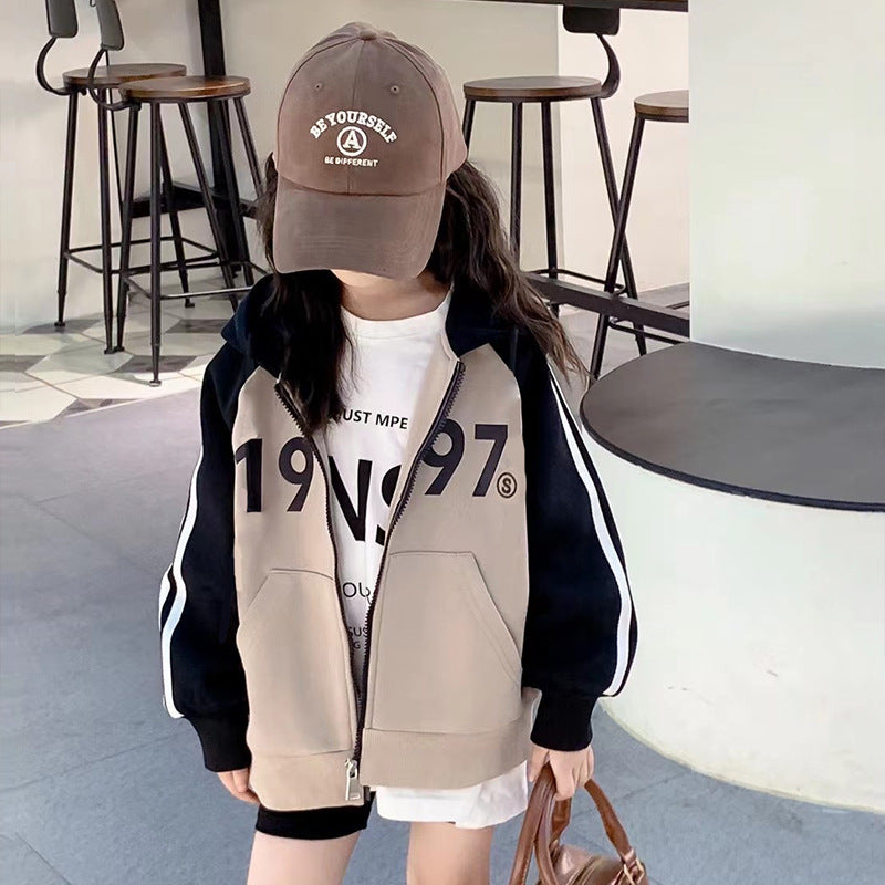 Girls' fall sweatshirt  new stylish children's autumn and winter hooded fleece-lined kids' top, girls' spring and autumn style (big girls)