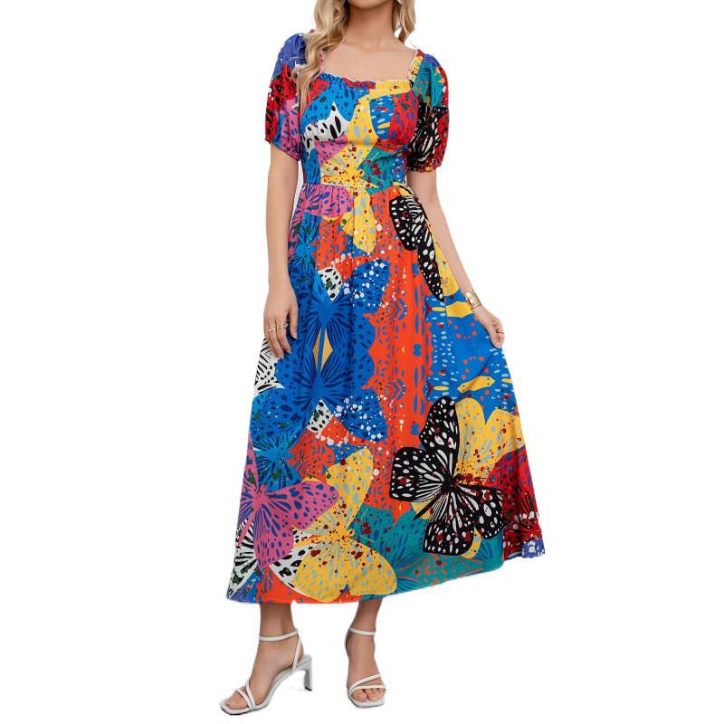 new women's vacation-style square neck dress