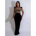 C6823 cross-border   fashion women's solid color mesh rhinestone long sleeve maxi dress