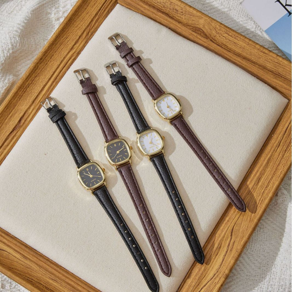 New korean style trendy minimalist retro harajuku fashion quartz leather belt couple watches for students (men & women)