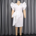 women's sexy v-neck high-waisted bodycon mini dress - commute-ready white ruffle hem party dress