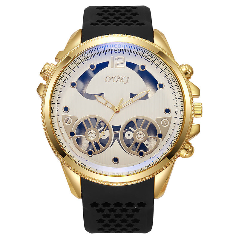 New hollow-out blue light watch, large dial men's quartz watch, trendy student men's wristwatch, cross-border watch