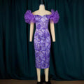 Am220631 mesh sleeve patchwork print bodycon midi dress party evening gown women's dress