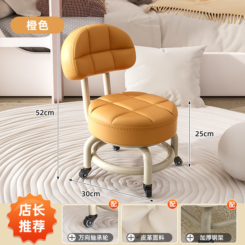 Swivel caster stool, portable shoe-changing stool for doorways, household living room and bedroom rolling stool, low stool with seamless edges, perfect for wiping floors and taking care of kids