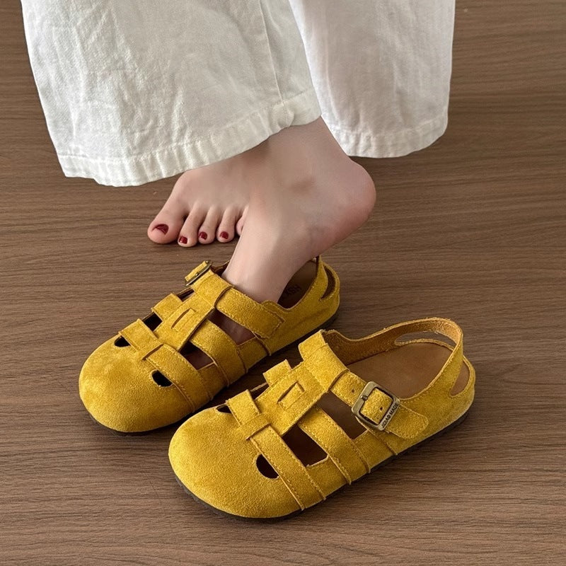Retroniche stylecut out toe half slippers for women 2026 spring and summeroutwear one-leg thick sole ugly cute casual birkenstock shoes
