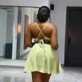 african women's fashion: new european and american style solid color sleeveless backless dress for