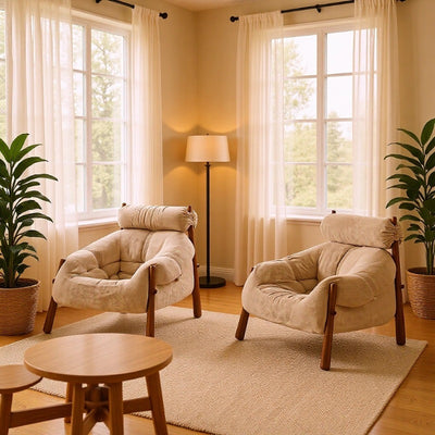 Vintage solid wood sofa, light luxury designer creative single sofa, ash wood fabric chair, designer sofa