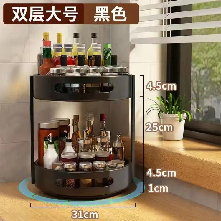 360-degree rotating spice rack - kitchen seasoning organizer, multi-functional condiment storage box and shelf