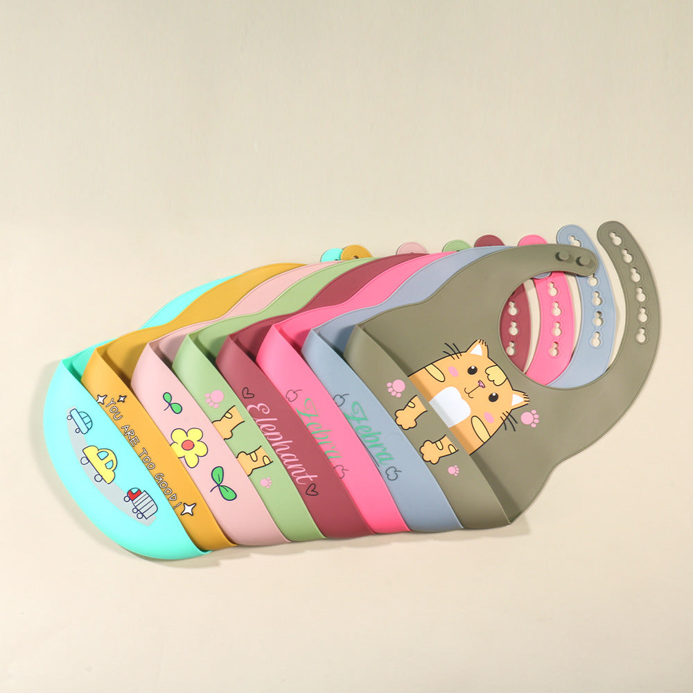 Cross-border popular baby bib ins baby saliva rice pocket leave-in summer children's silicone bib tableware set