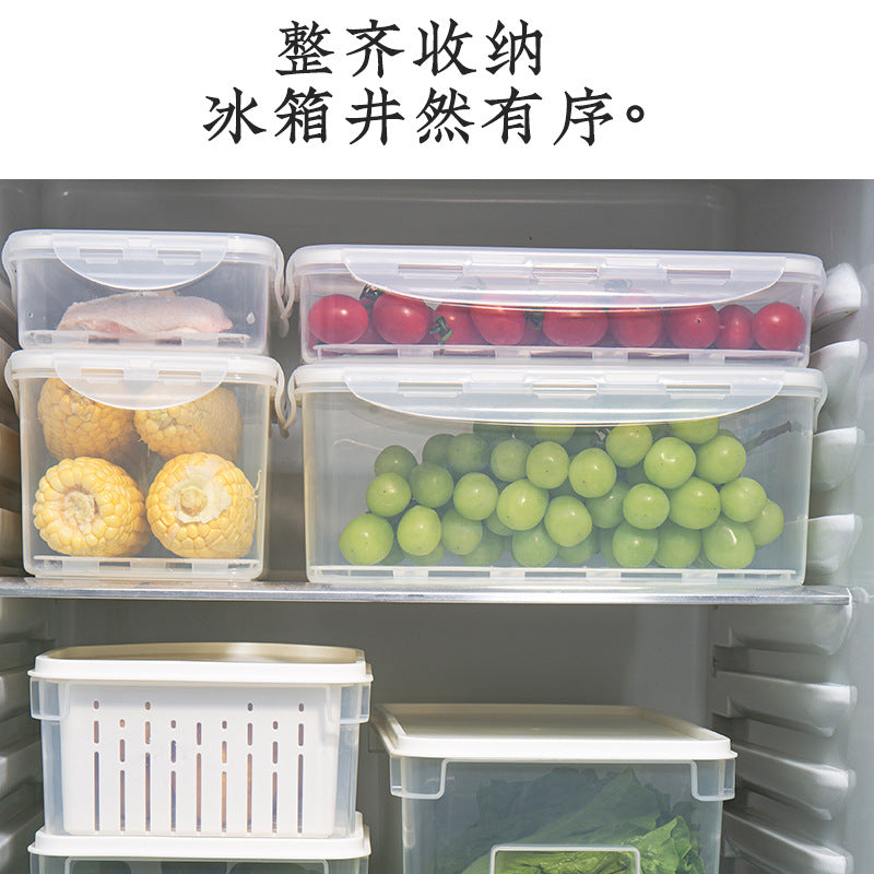 Food grade fruit and vegetable refrigerator storage drain basket kitchen finishing superimposed transparent sealing double-layer fresh-keeping box
