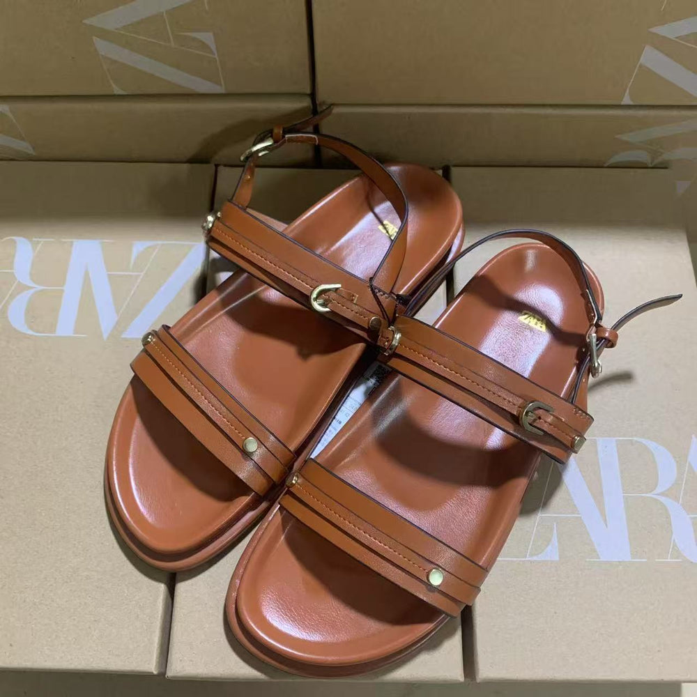 Zar summer new arrivals: women's brown casual travel sandals - chunky heel, versatile thong sandals