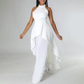 D372export cross-border fashion casual suit summer socialite private clothes backless top pleated wide-leg pants european and american suit