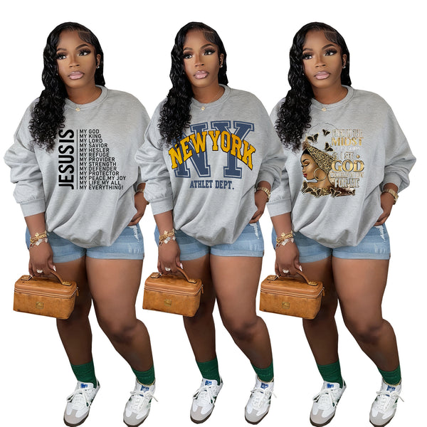 TW797 independent station   alphabet print sweater autumn and winter women's fashion long-sleeved crew neck casual sweater
