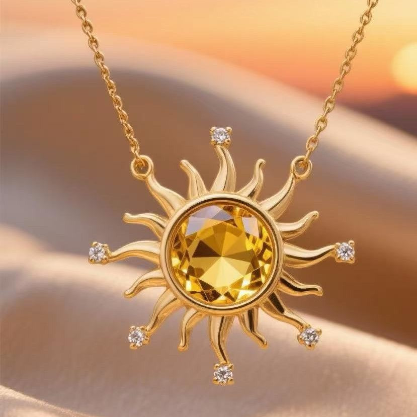 e-commerce exclusive: trendy european and american style sun necklace, gold diamond radiance pendant, understated luxury birthday gift for women