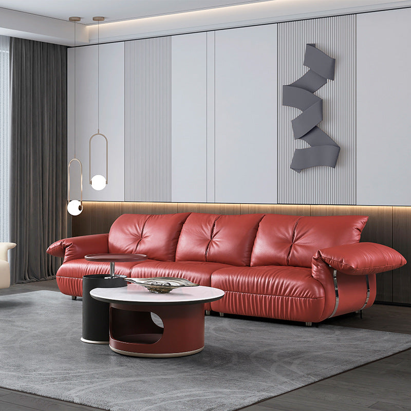 Foshan furniture longjiang casual straight row sofa first layer cowhide art sofa living room accessible luxuryclassy genuine leather sofa