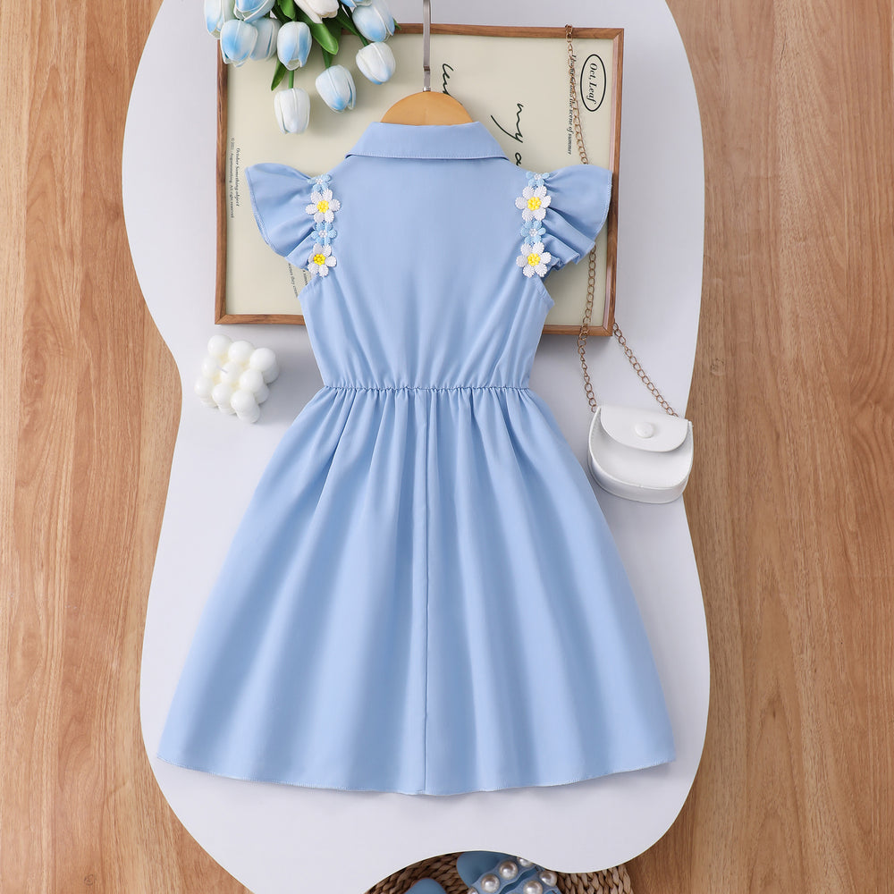 Girls' dress for toddlers and young children, 3d floral flutter sleeve dress