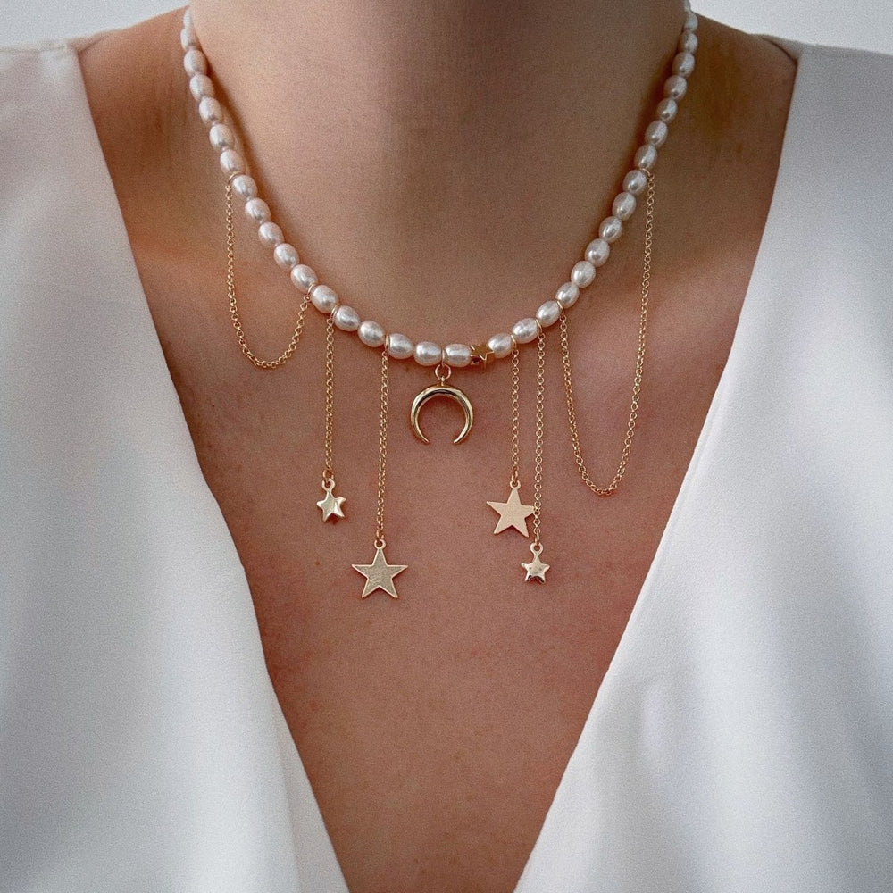 Pearl sweater chain wholesale fashion cross-border sense of design tassel necklace women's star moon light luxury choker necklace