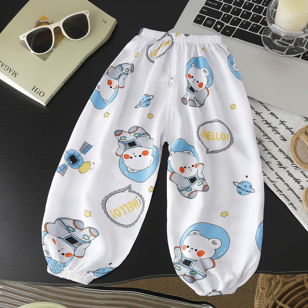 Summer kids cotton silk anti-mosquito pants baby casual nine-point pants boys cotton silk pants girl thin bloomers