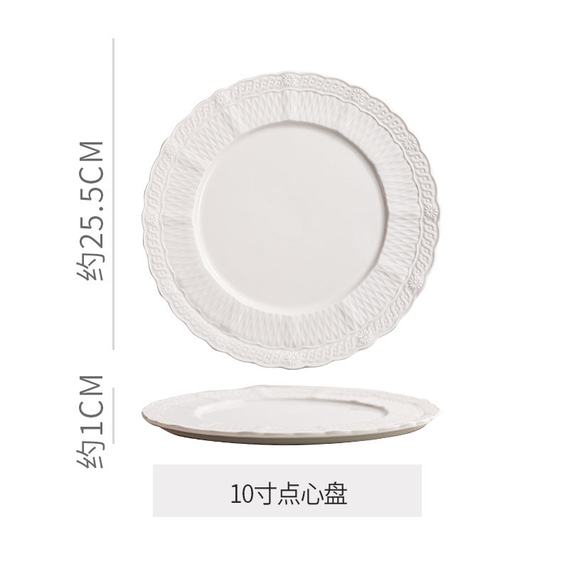 European-style embossed ceramic double-layer serving tray - perfect for home, snacks, desserts, cakes, creative wedding decor, living room, and pastry presentation