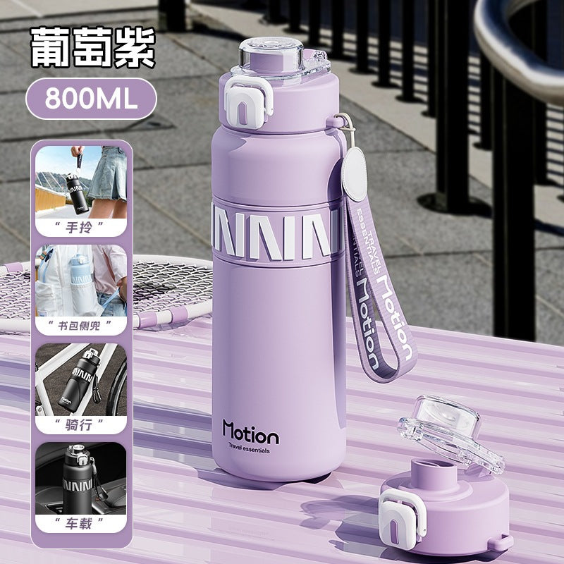 Outdoor bouncing double drink thermos cup 316 stainless steel straw water cup sports thermos portable wholesale customized