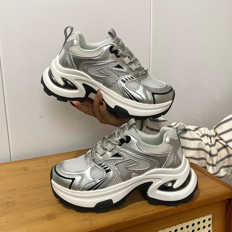 Best selling silver dad shoes women 2026 summer new arrivaleasiest for matchpetites heightened thick solecasual breathable sports shoes