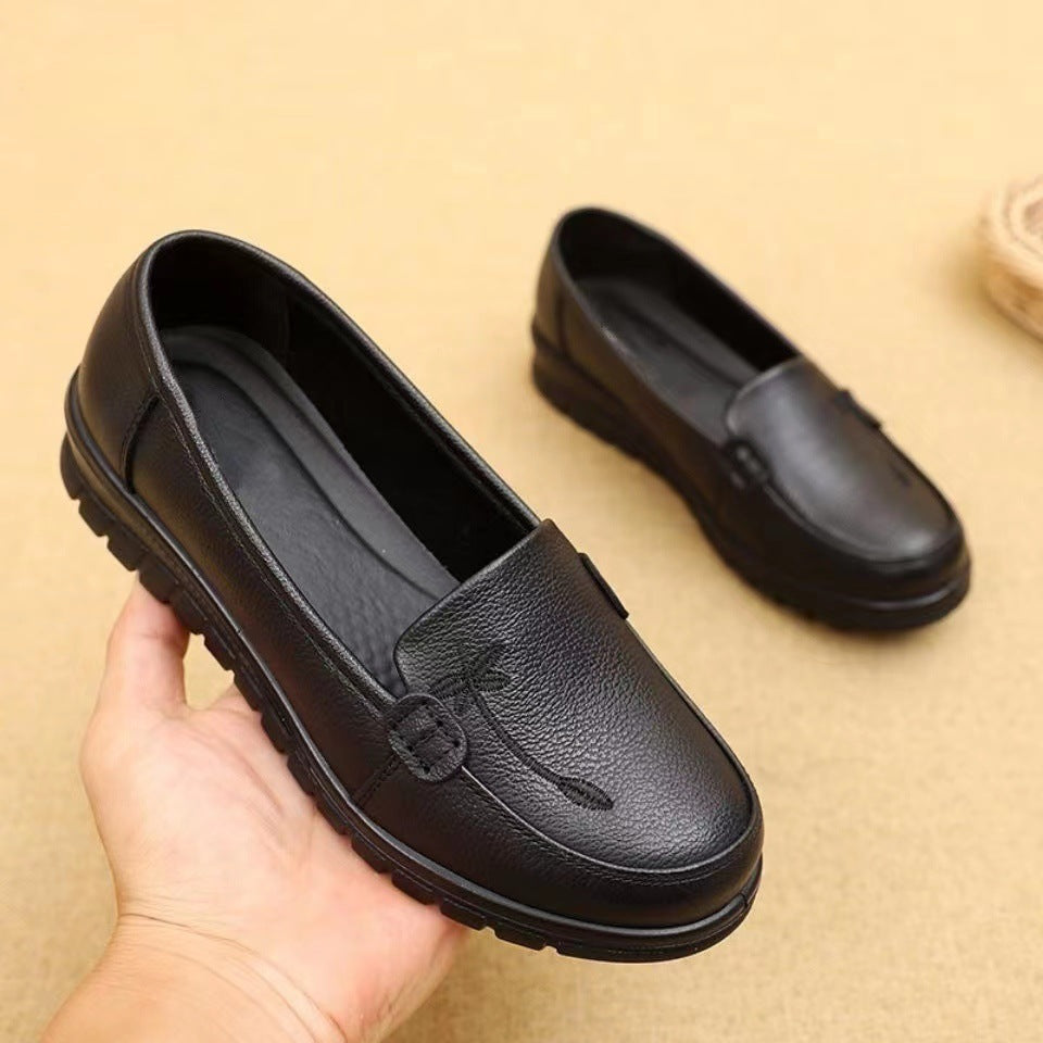 Soft leather soft bottom ladieswear shoes flatsabrasion resistantwaterproofbows work shoes wechat group purchase live broadcast one piece dropshipping