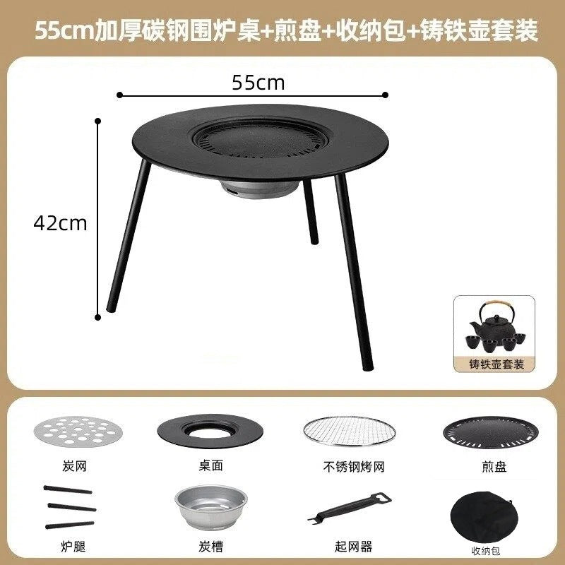 Outdoor bbq grill & tea brewing set - portable, detachable, smokeless patio bbq table - electric & charcoal dual-use grill