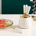Simple fruit fork spoon ceramic storage jar stainless steel high-looking ceramic handle fruit fork household set wholesale