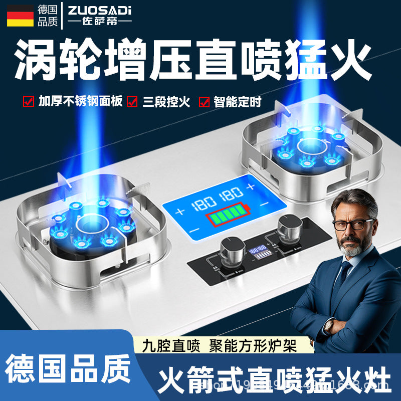 German brand gas stove double burner home natural gas/lpg high-power cooktop nine-cavity direct injection stainless steel new model