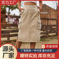European and american women's clothing  cross-border foreign trade  new arrival denim tie backworkwear skirt casual mid-length skirt trendy