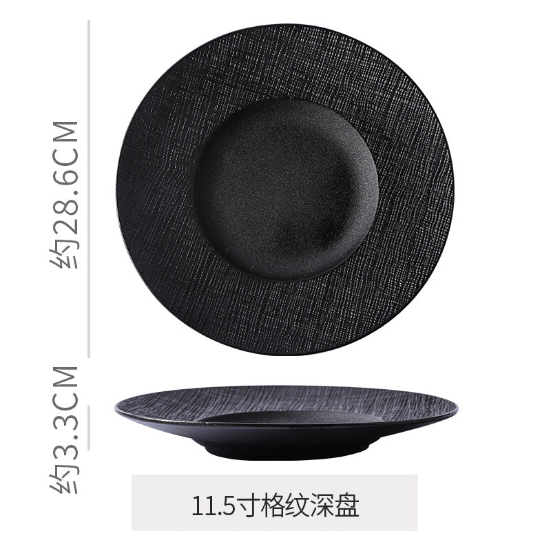Scandinaviancasual style high-looking black and white ceramic tableware baking dish popular hotel restaurant high-end display flat plate